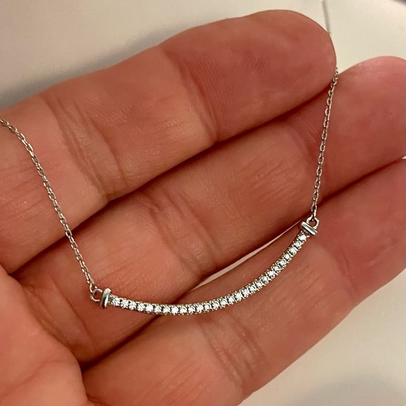 Adornia .925 Sterling Crystal Curved Bar Necklace - Picture 5 of 6